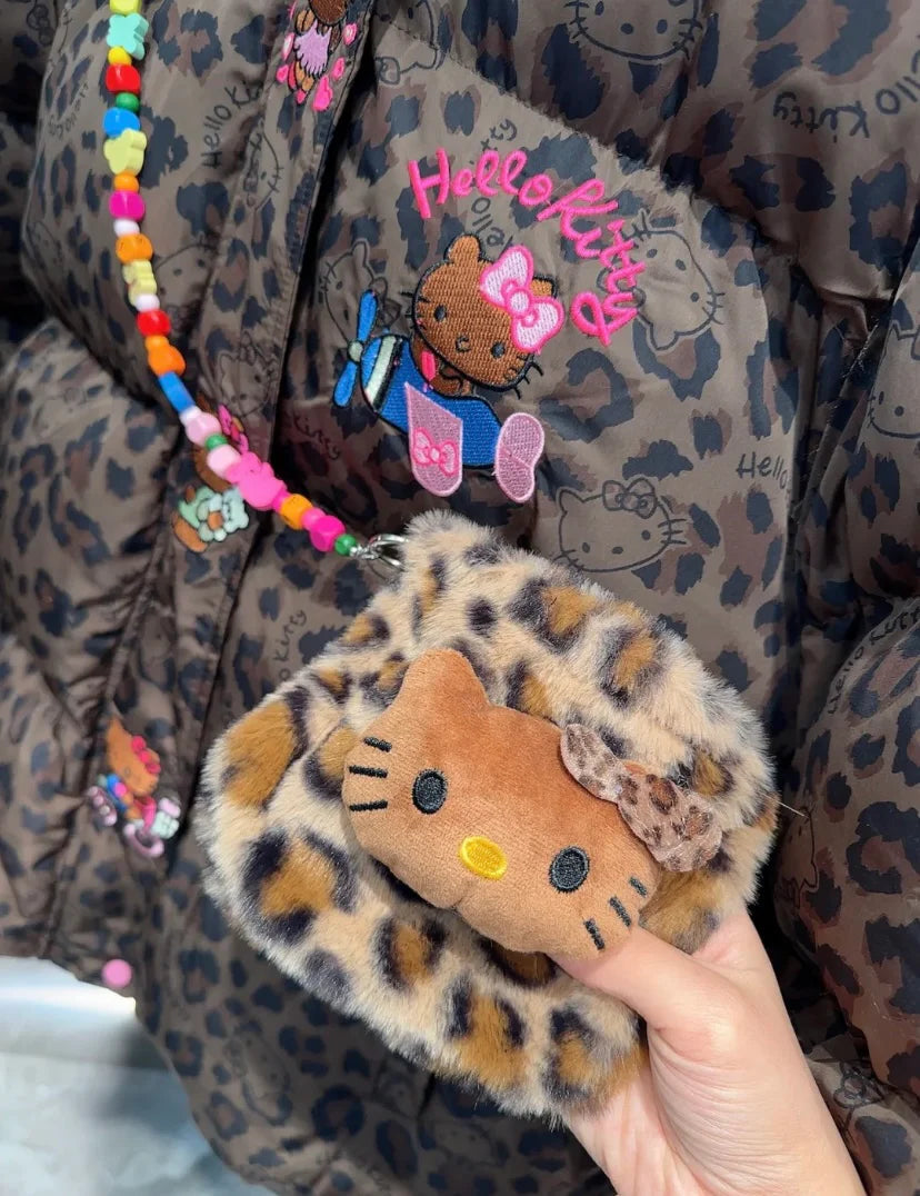 Hello Kitty Leopard Print Signature Plush Coat&Fluffy Bag