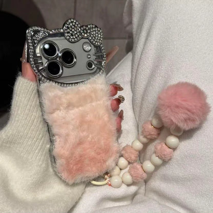 Hello Kitty Furry iPhone Case With Keychain with Charm