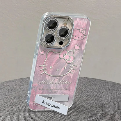 HelloKitty Pink Medal Phone Case with Folding Holder & Phone Charm