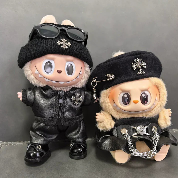 Labubu Gothic Punk Couple Outfit Set – Black Leather Style (Outfit Only)