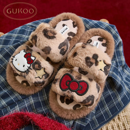 Hello Kitty Leopard Plush Slippers