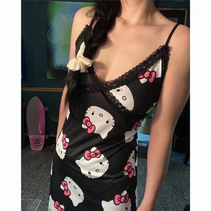 Hello Kitty Lace Trim Satin Slip Dress Nightwear