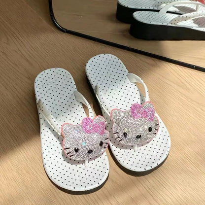 Rhinestone Hello Kitty Polka Dot Flip Flops