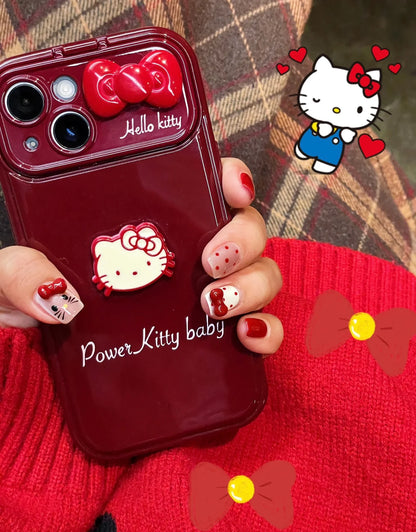 Hello Kitty Power Kitty Baby Crimson Love Phone Case with Mirror Stand and Stripe