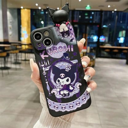 Kuromi 3D Charm Phone Case with Lanyard & Pearl Chain