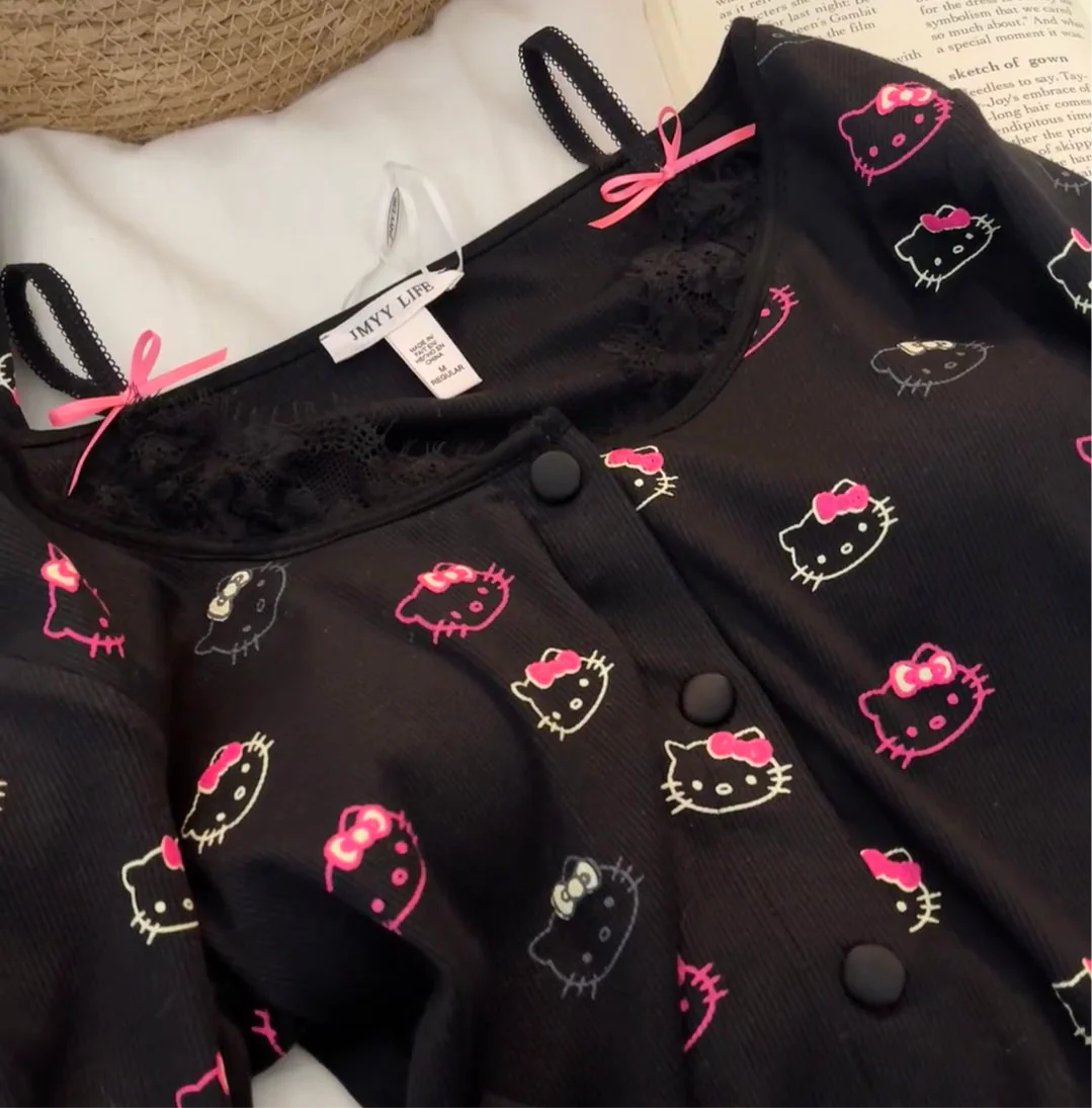 Hello Kitty Night Charm Black Long Sleeve Pajamas Sets