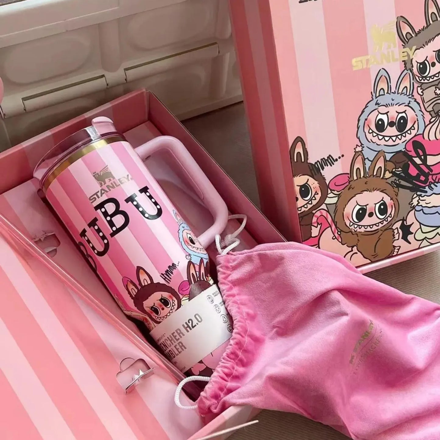 Personalized Pink Labubu 40oz Tumbler Gift Set
