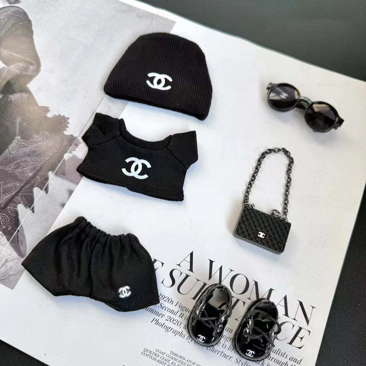 Labubu Black Luxury Streetwear Outfit Set – Classic Double C Style (Outfit Only)