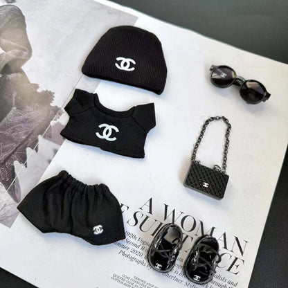 Labubu Black Luxury Streetwear Outfit Set – Classic Double C Style (Outfit Only)