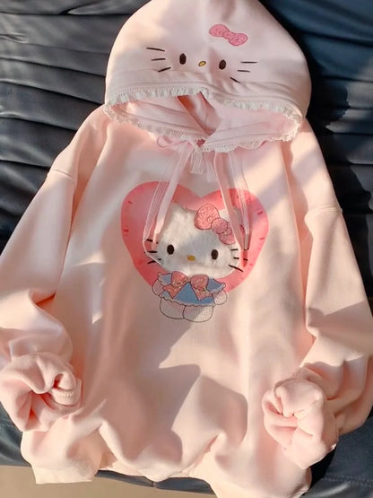 Hello Kitty Lace-Trimmed Oversized Hoodie