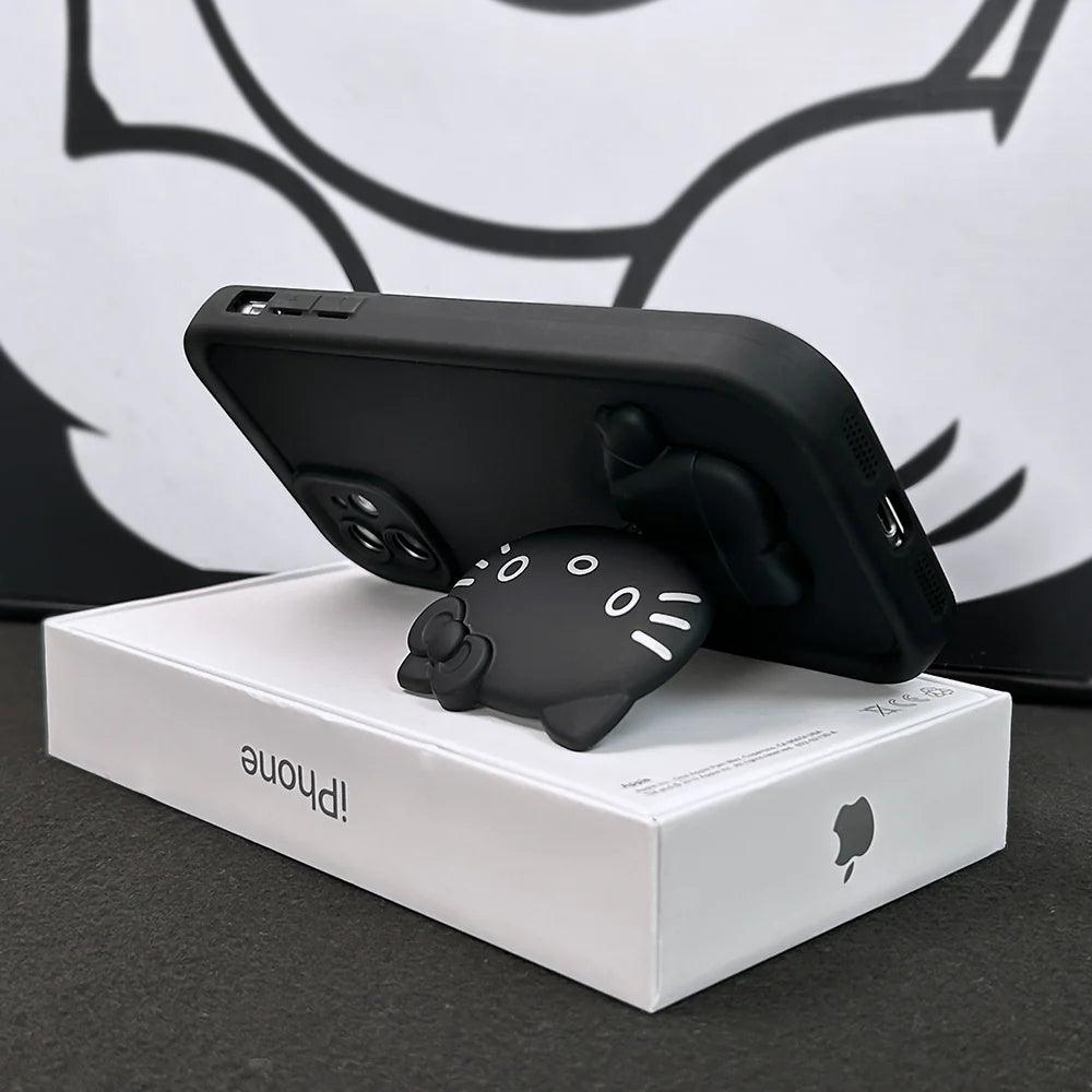 Black HelloKitty Phone Case with Folding Mirror Stand In Kawaii Shop Black HelloKitty Phone Case with Folding Mirror Stand In Kawaii Shop