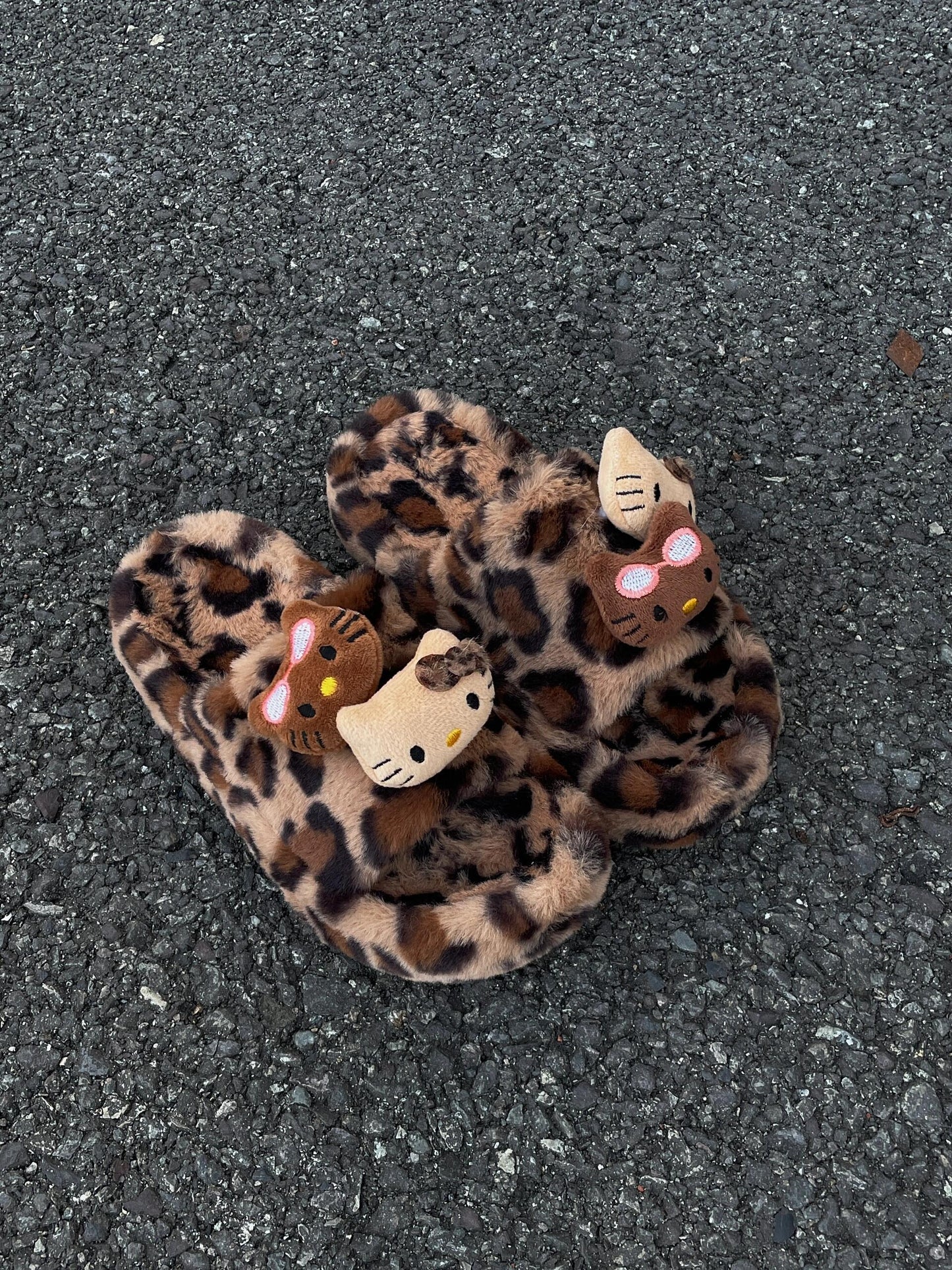 Hello Kitty Fluffy Leopard Platform Slippers