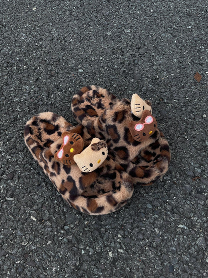 Hello Kitty Fluffy Leopard Platform Slippers