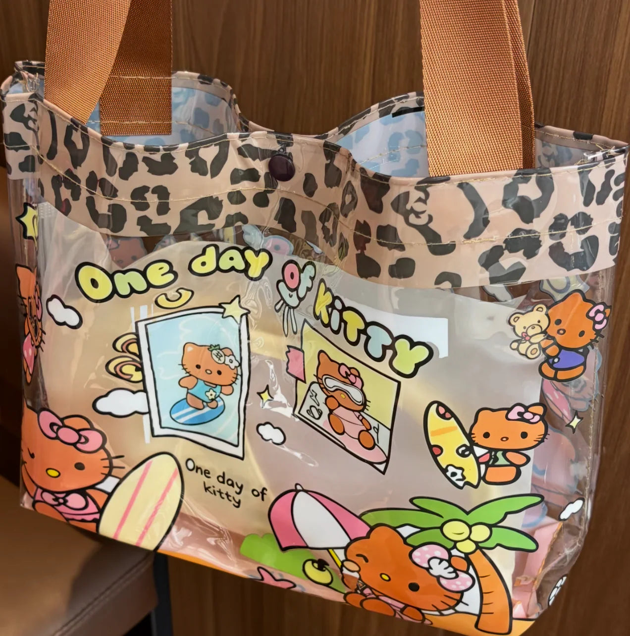 Leopard Print Hello Kitty Clear Tote Bag