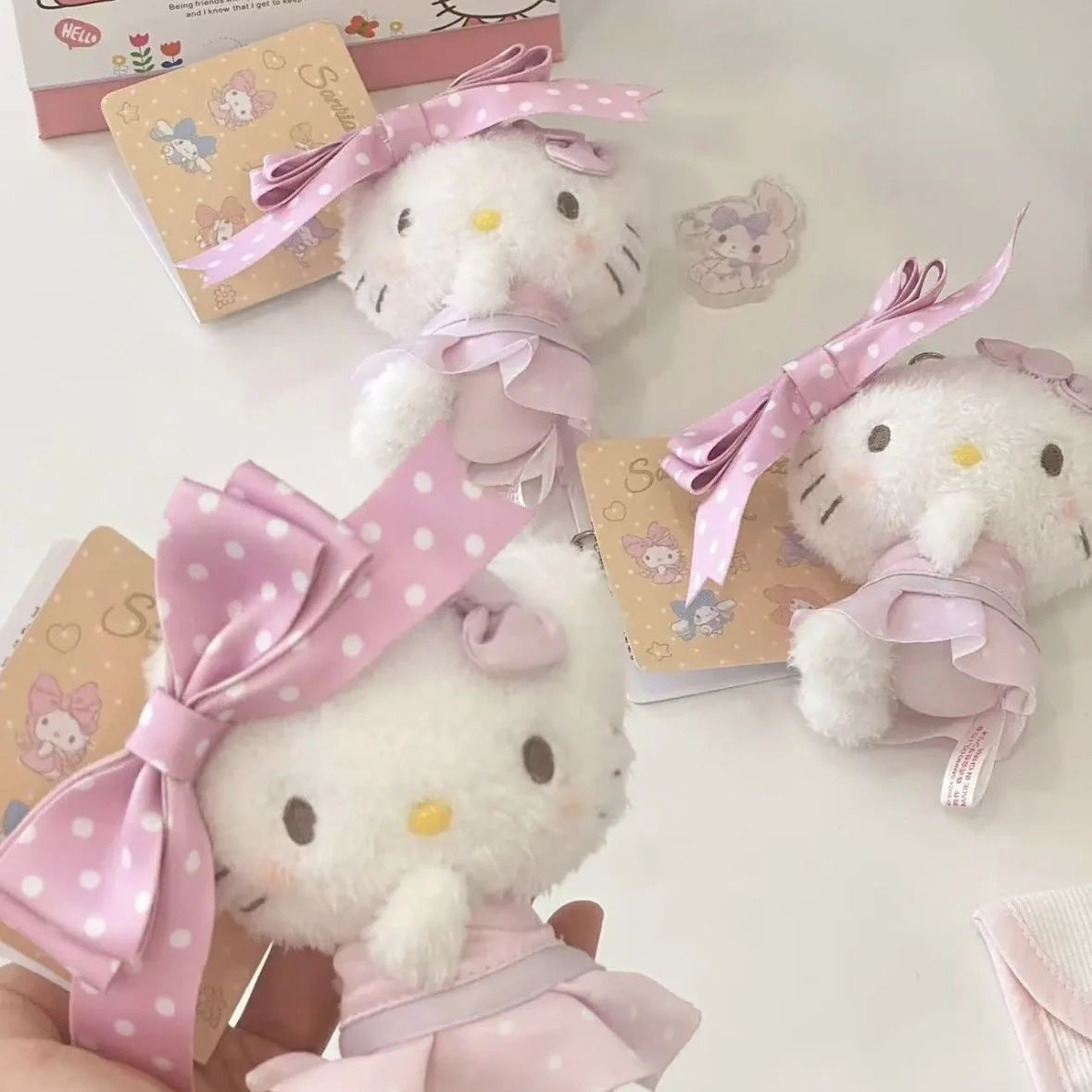 Hello Kitty Plush Bag Charm, Soft Stuffed Keychain with Pink Polka Dot Bow