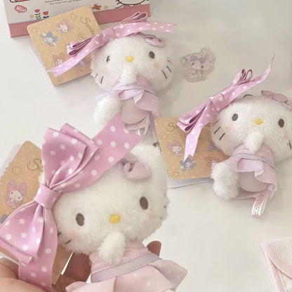 Hello Kitty Plush Bag Charm, Soft Stuffed Keychain with Pink Polka Dot Bow
