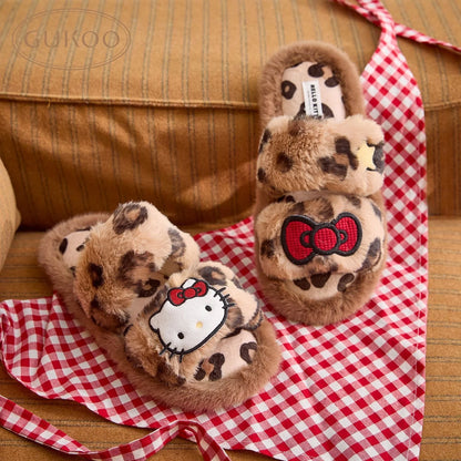 Hello Kitty Leopard Plush Slippers