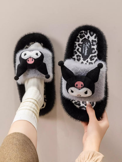 Sanrio Leopard Plush Fluffy Slides