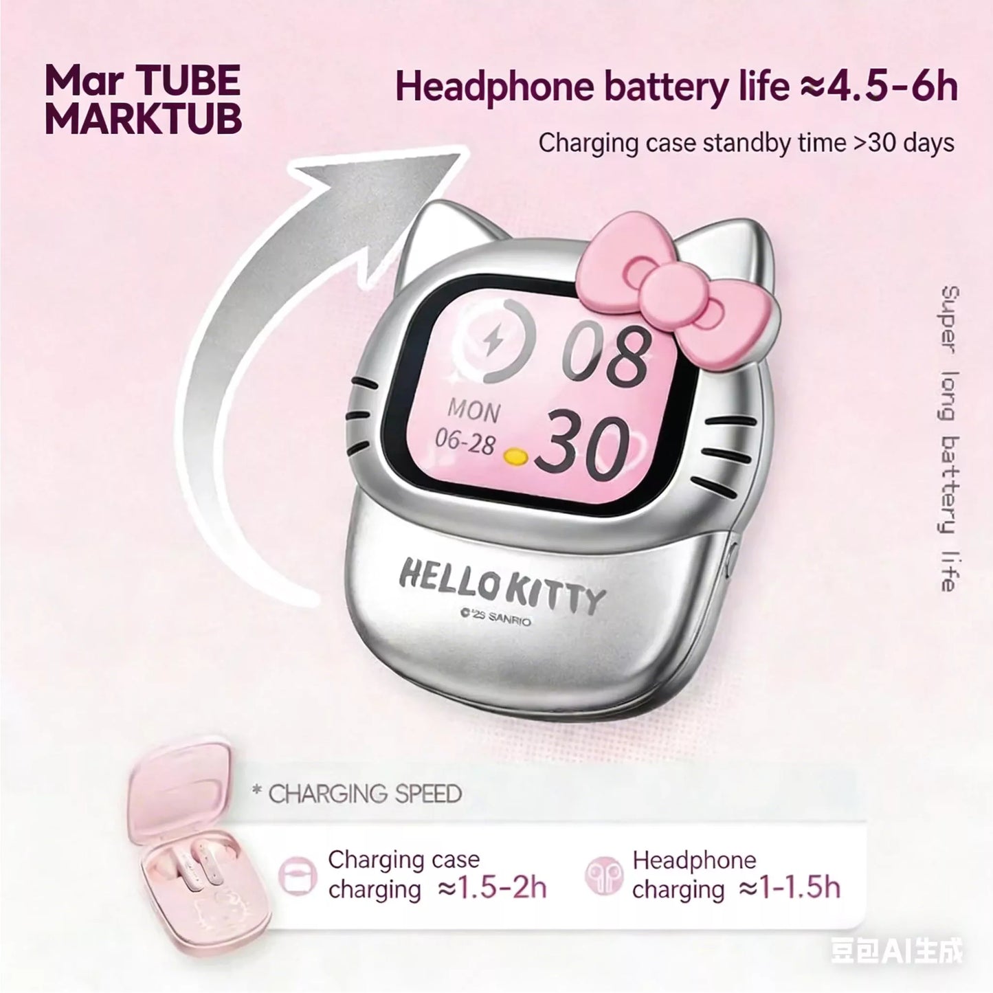 Hello Kitty Smart Screen Bluetooth Earphones Gift Set