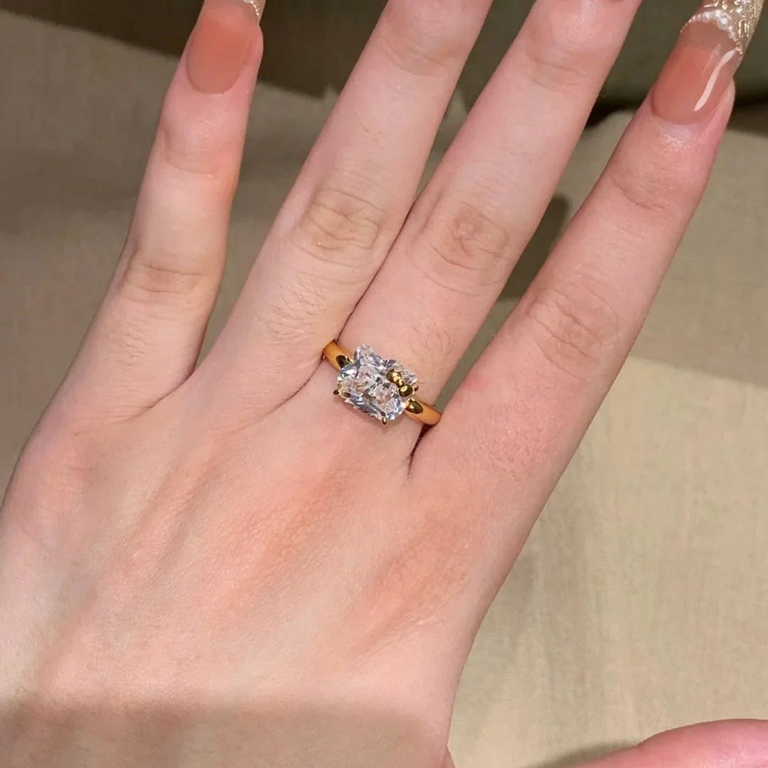 Hellokitty 925 Sterling Silver White Gold Plated Cubic Zirconia Promise Ring