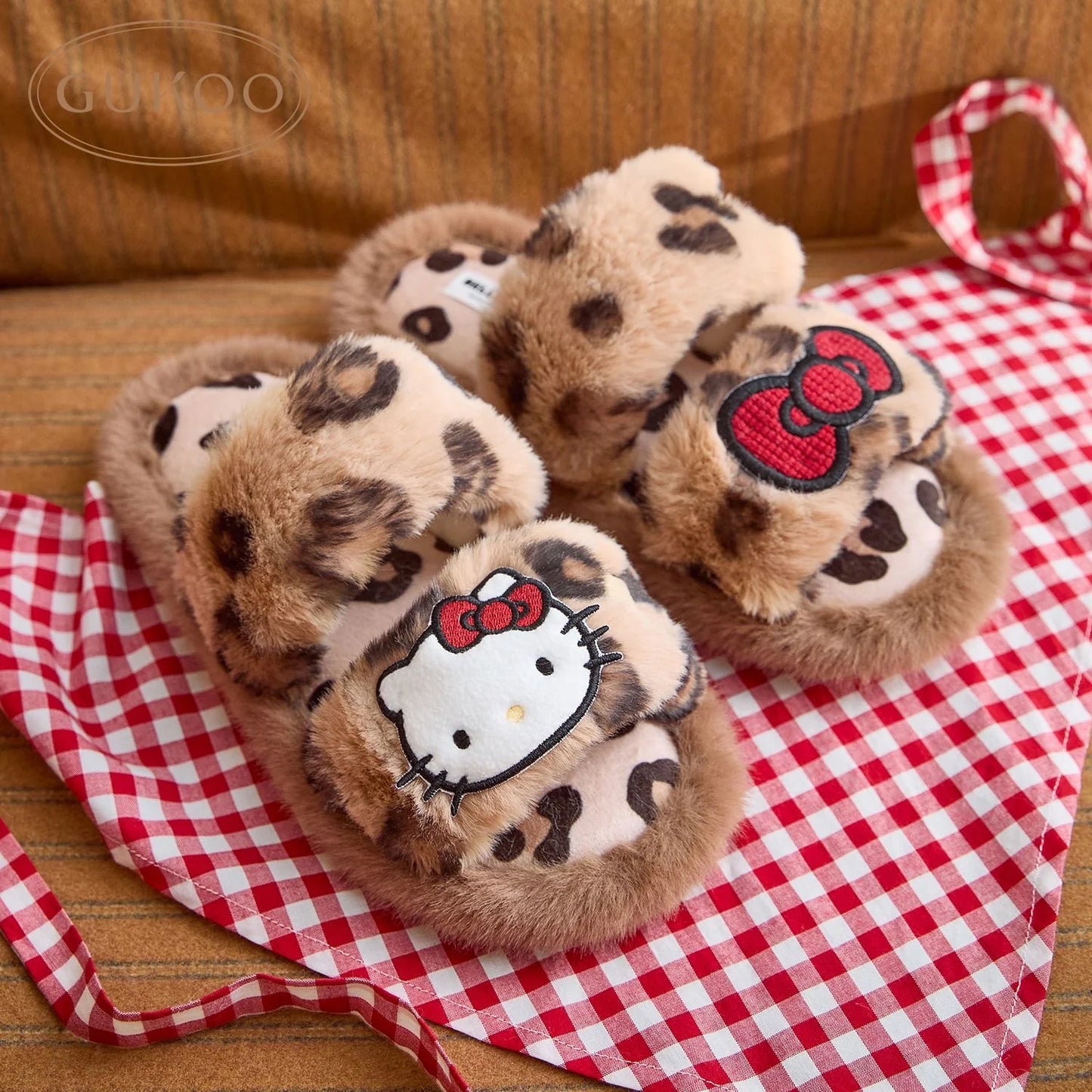 Hello Kitty Leopard Plush Slippers