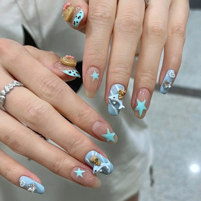 Hawaii Kitty Blue Ocean Press-On Nail Set