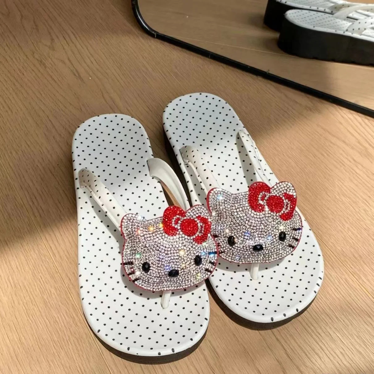Rhinestone Hello Kitty Polka Dot Flip Flops