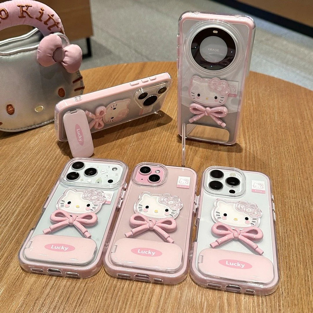 Lucky Hello Kitty Pink Bow Phone Case With Mirror Stand