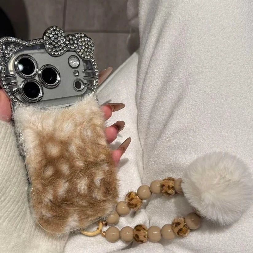 Hello Kitty Furry iPhone Case With Keychain with Charm