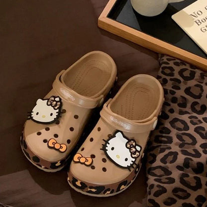 Hello Kitty Leopard Print Clogs Slip on Water Casual Sandal Shoes