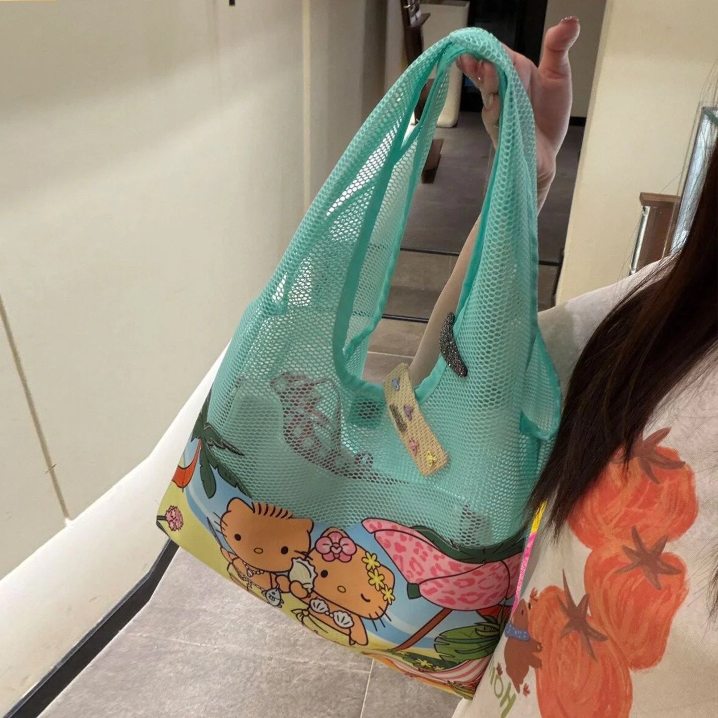 HelloKitty Mesh Beach Bag Summer Tote Bag