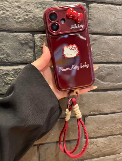 Hello Kitty Power Kitty Baby Crimson Love Phone Case with Mirror Stand and Stripe