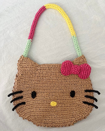 Hello Kitty Raffia Craft Tote Bag