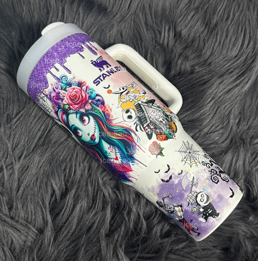 Sally & Jack Skellington Midnight Magic Glow-in-the-Dark 40 Oz Tumbler 🖤💀✨🎃 Limited Edition