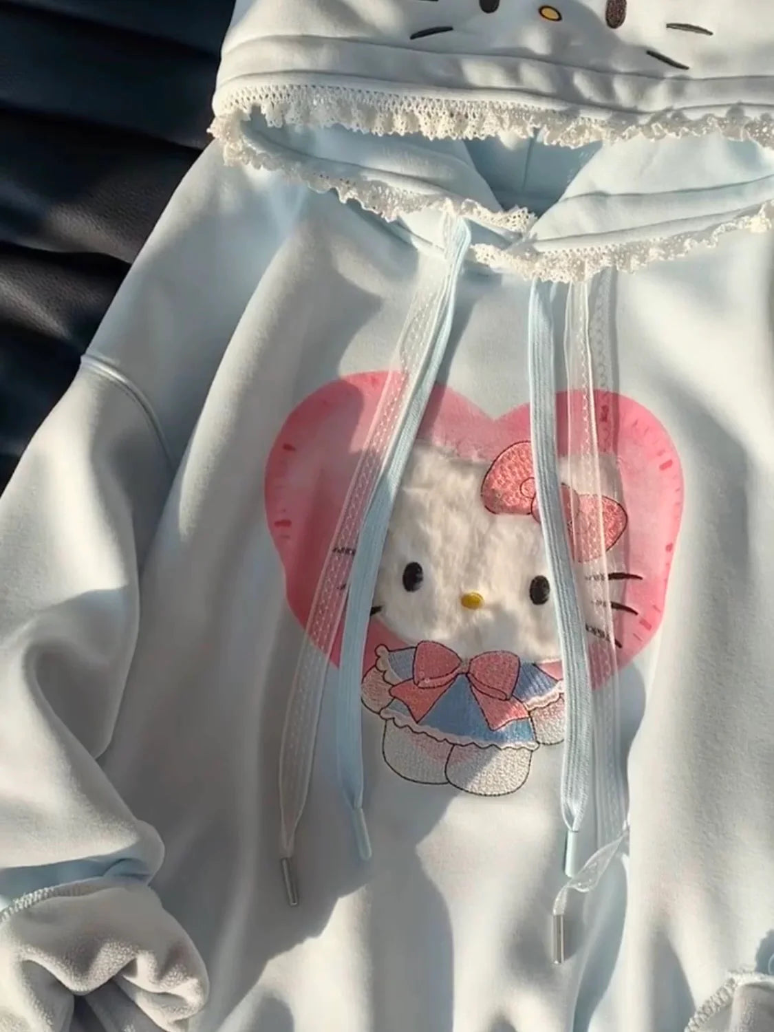 Hello Kitty Lace-Trimmed Oversized Hoodie