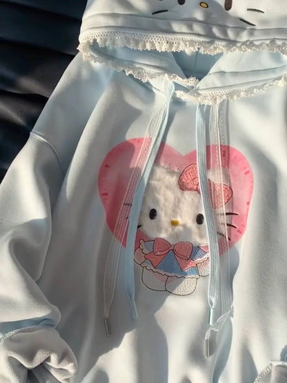 Hello Kitty Lace-Trimmed Oversized Hoodie