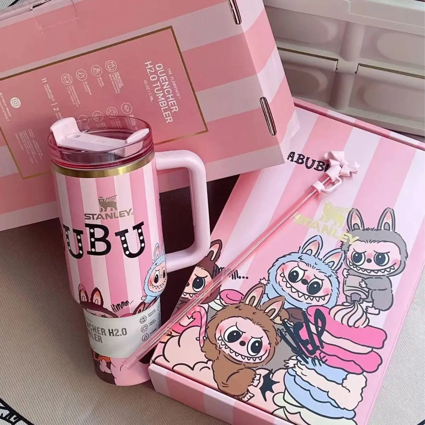 Personalized Pink Labubu 40oz Tumbler Gift Set