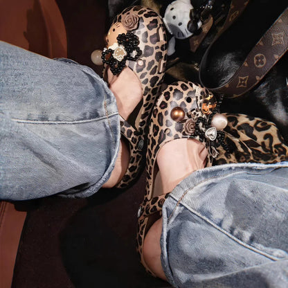 Hello Kitty Leopard Print Mary Jane Clogs (Coquette Ballet Style with DIY Charms)