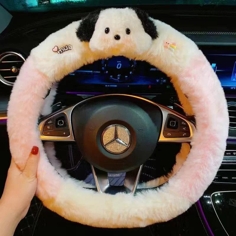 Pink fluffy steering wheel cover deals