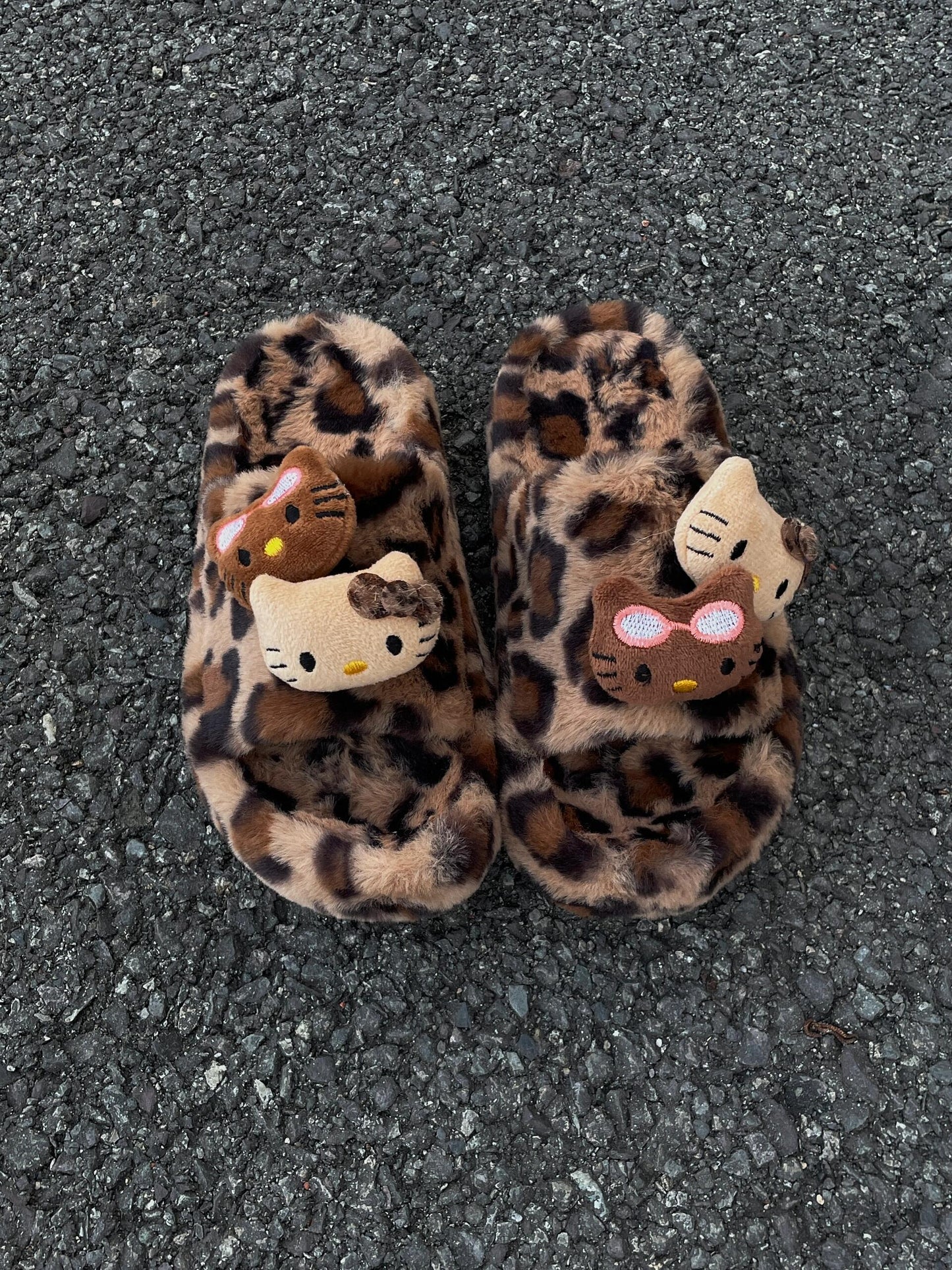 Hello Kitty Fluffy Leopard Platform Slippers