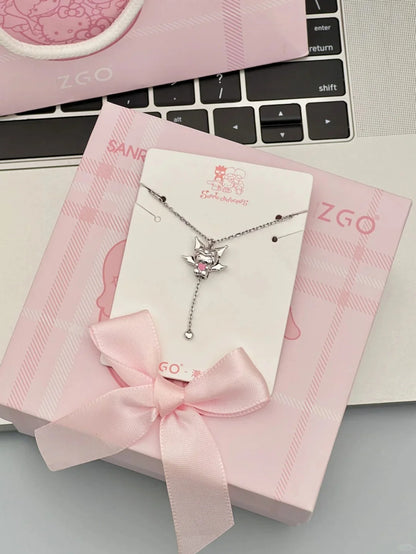 Angel  Hello Kitty and Devil Kuromi Heart Necklace