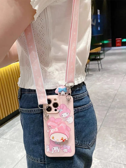 Kuromi/My Melody Phone Case with Pop Socket & Strap