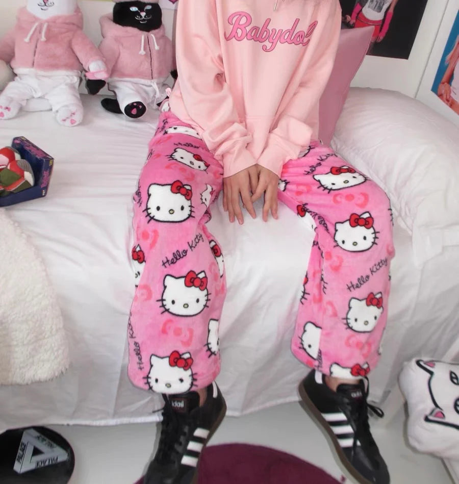 Kawaii Sanrio Hello Kitty Christmas Pajama Pants Plushie Warm