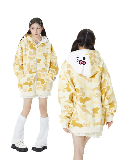Hello Kitty Camouflage Hoodies Oversized Jacket