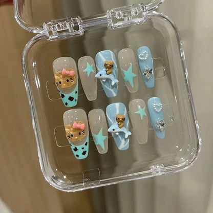 Hawaii Kitty Blue Ocean Press-On Nail Set