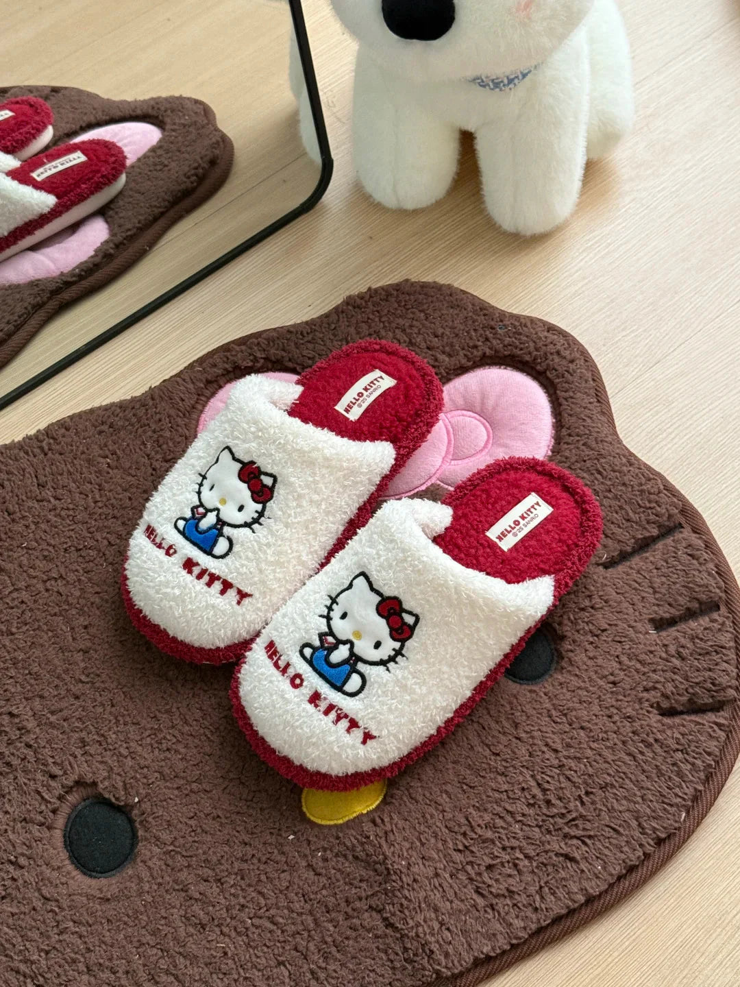 Hello Kitty Red & White Fleece Slippers