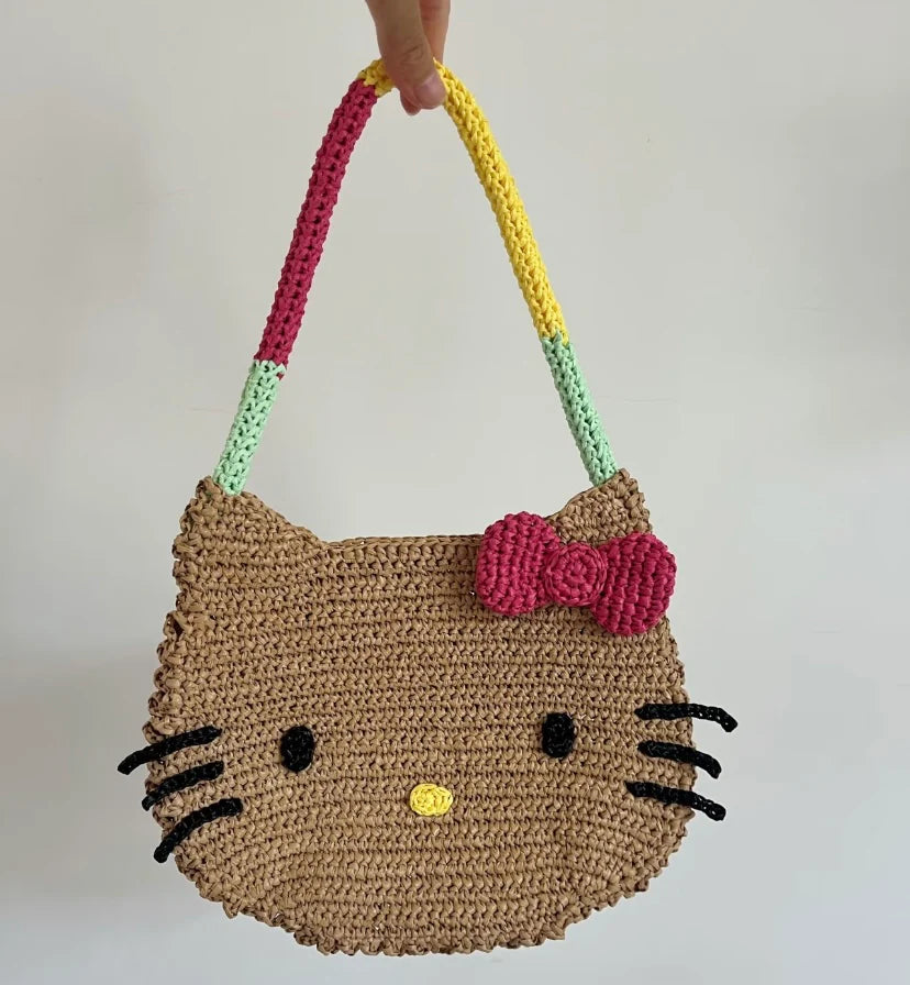 Hello Kitty Raffia Craft Tote Bag