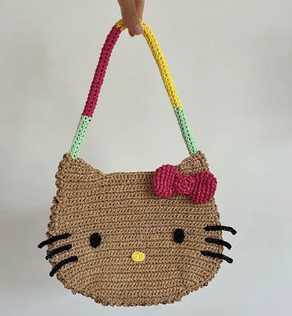Hello Kitty Raffia Craft Tote Bag