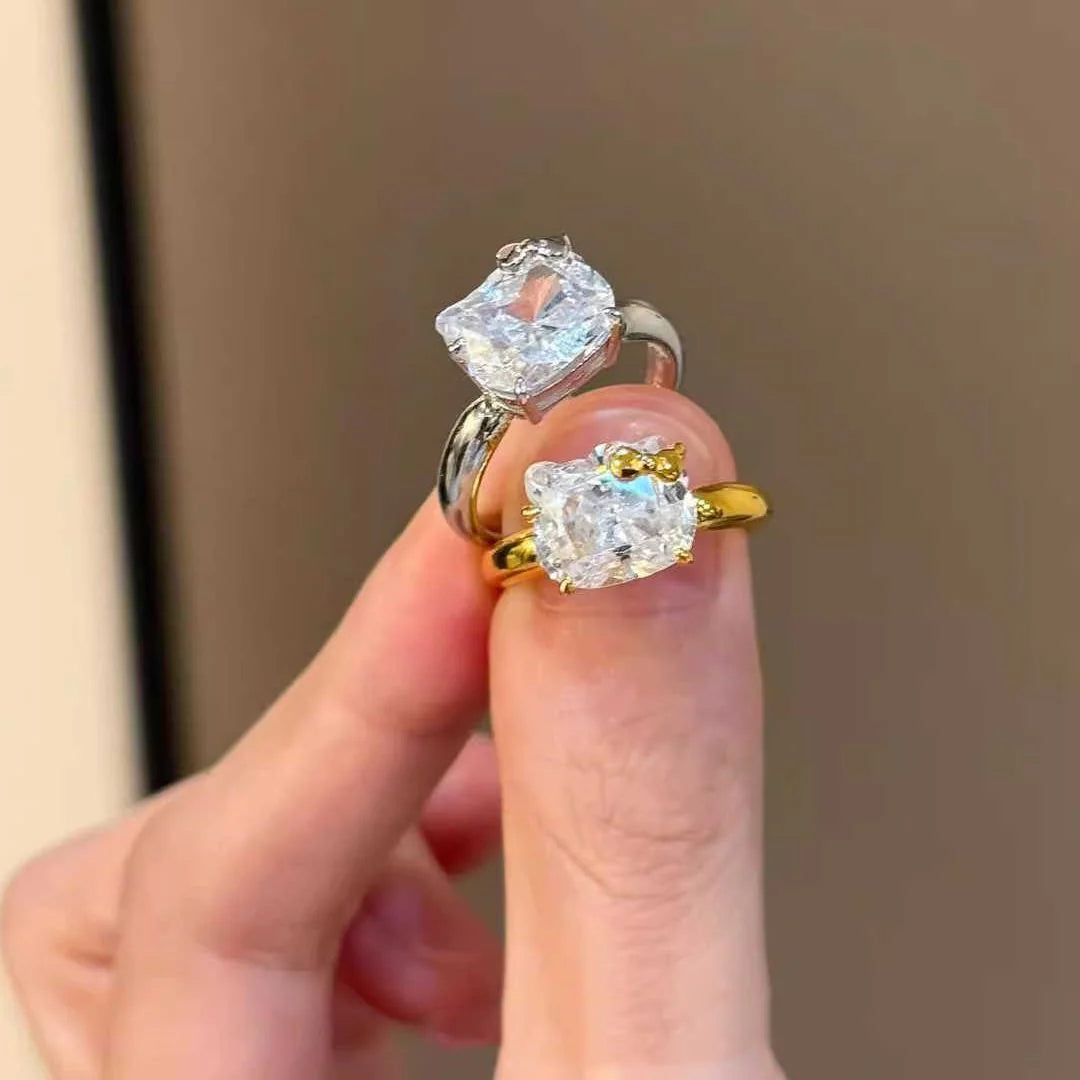 Hellokitty 925 Sterling Silver White Gold Plated Cubic Zirconia Promise Ring