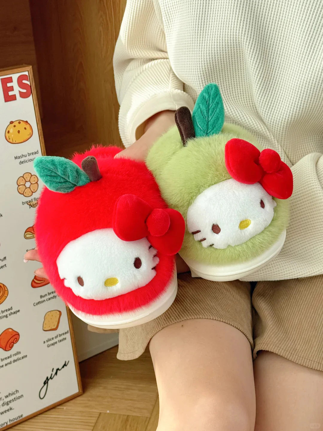 Hello Kitty Apple & Pear Plush Slippers